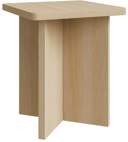 Selsey Quadratischer Couchtisch Eiche – Holz Couchtisch Klein 42 cm mit geometrischer Basis, Eleganter Minimalismus im Japandi-Stil für Wohnzimmer, Modernes Design