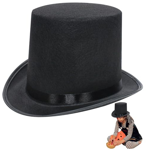 SMELEYOU Cappello a cilindro per bambini 4 Cappello a cilindro alto nero in feltro di stoffa da mago divertente per costume da mago decorativo per Halloween, spettacolo, cosplay