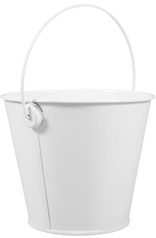 BIUDECO Secchio di Metallo Bianco con Manico 8X10,5X12 CM, Mini Secchio per Raccolta Olio e Grasso da Barbecue, Resistente Alte Temperature, Contenitore per Cucina e Griglia Outdoor