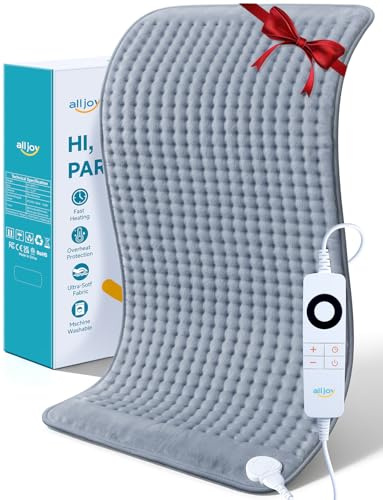 ALLJOY Cuscino riscaldante con spegnimento automatico, 85 x 45 cm, cuscino termico elettrico per schiena, 6 livelli di temperatura, per schiena, collo, spalle, pancia, regalo di compleanno per uomini