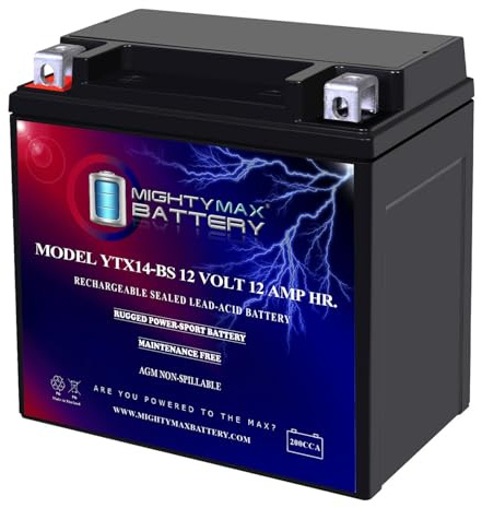 Mighty Max Battery YTX14-BS - 12 Volt 12 AH, 200 CCA, Rechargeable Maintenance Free SLA AGM Motorcycle Battery