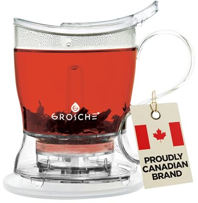 GROSCHE Aberdeen Tea Infuser Teapot & Smart Tea Maker - BPA-Free, Drip-Free Design | Coaster | Easy Brew | Easy Clean Steeper (17.7 oz - 525 ml)
