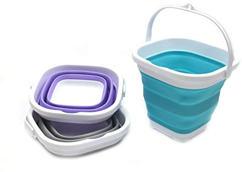 SAMMART Set of 3-2.6L (0.68 Gallon) Super Mini Sqare Collapsible Plastic Bucket - Foldable Square Tub - Portable Fishing Water Pail - Space Saving Outdoor Waterpot (3)