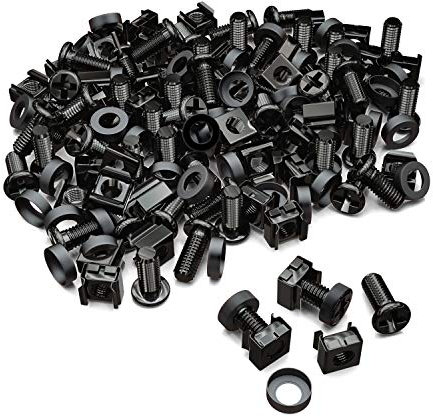 deleyCON 50x Juego de Tuercas Enjauladas M6 y Tornillos para Armario de Red Carcasa del Servidor 19 y 10 Pulgadas Montaje Juego - Negro