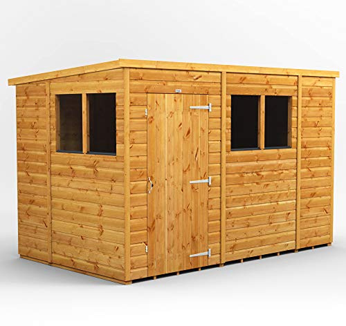 Power High Grade Premium Pent Wooden Single Door Window Garden Shed With Heavy Duty Frame, Security Features, Door & Window Flexibility, made from Extra Thick Timber & Toughened Glass (10x6)