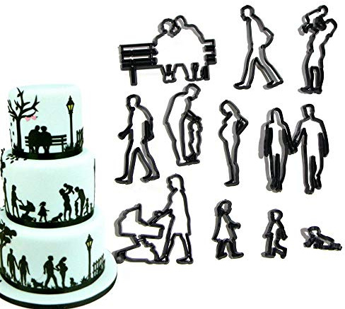 EORTA Set of 11 Fondant/Cookie Cutter Couples Silhouette Gumpaste Flowers Sugar Craft Mold Cake Decorating Tools for Husband and Wife, Wedding Birthday Valentine's Party, Families Theme