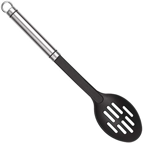 Tala Nylon Slotted Spoon with Stainless Steel Handle, Ideal for use with Non-Stick Kitchenware as it Will not Scratch The Coating, Perfect for Serving, Dishwasher Safe, Silver