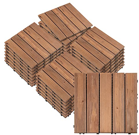 Outsunny Piastrelle da Esterni Pavimento da Giardino in Legno, Set da 27 Pezzi, 2.5m², Montaggio a Incastro, 30x30cm, Marrone