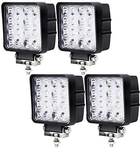 Lospitch Faro da lavoro a LED, rettangolare, 12 Volt, 24 V, 48 W, per trattore, camion, fuoristrada, SUV, ATV, fari di retromarcia, IP67, impermeabile (4 pezzi)