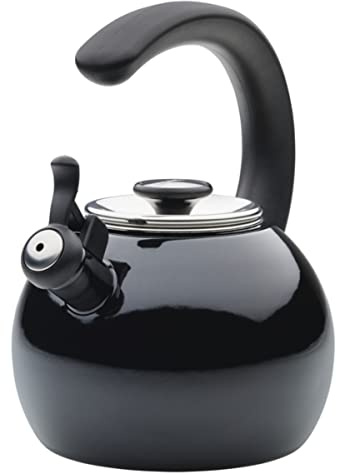 Circulon Enamel on Steel Whistling Teakettle/Teapot With Flip-Up Spout, 2 Quart - Black