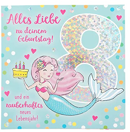 Depesche 11515-015 - Tarjeta numérica para cumpleaños número 8º con música, tarjeta plegable refinada con texto interior original, incluye sobre, formato 15,5 x 15,5 cm