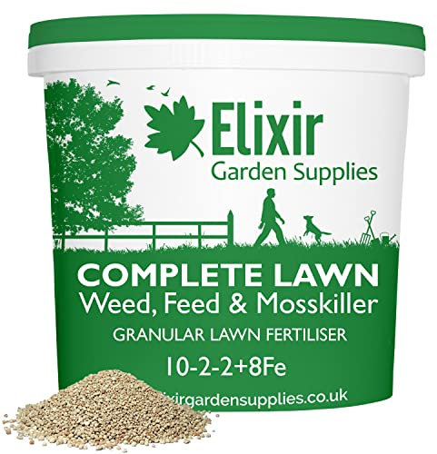 Elixir Gardens COMPLETE LAWN Turf Fertiliser | All-in-one Weed, Feed & Moss Killer with Iron Sulphate | N.P.K 10-2-2+8Fe | Treats 315m² | 10kg Resealable Tub