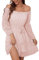 BebreezChic Robe d'été décontractée à manches longues et épaules dénudées en mousseline de soie pour femme - Col carré - À pois, rose clair, S