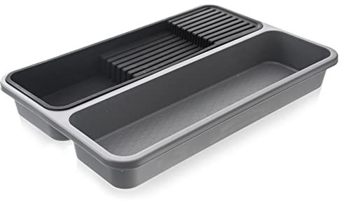 orion group Schubladeneinsatz für Messeraufbewahrung und Besteck | Kompakt Besteckeinsatz für Schubladen | Besteckkasten Besteckeinsatz Messer-Organizer Messer-Halter Groß Grau 40x26,5x5 cm