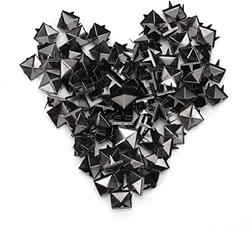 100 St Nitar, 9mm Läder Craft Nit Spikes Dubbar Fyra Käft Nitar Dekorativa Sko Nitar, Mässing Punk Nitar Koppar Fyrkantiga Nitar för Punk Craft Läder Kläder Skor Väskdekoration (Silver Svart)