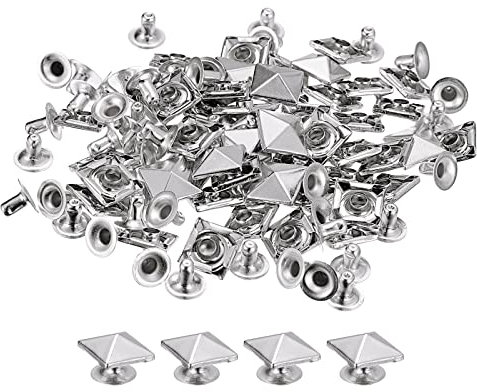 sourcing map 50 Sets Quadratische Nieten Stachel Niete 10mm DIY Metall Leder Spike Nieten für leder Punk Pyramid Nieten Ledercraft Dekoration für Bekleidung Gürtel Taschen Schuhe Silber Ton