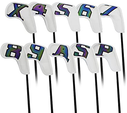 Scott Edward 10 Stück Leder-Golfschlägerhauben aus Eisen, starker Magnetverschluss, Langer Hals, Schutz für den Schläger, klare Nummernschilder