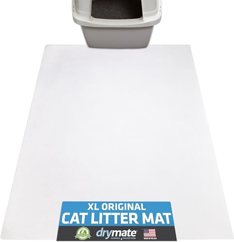 Drymate Original Cat Litter Mat, Contains Mess from Box, Protects Floors, Urine-Proof, Machine Washable, Soft on Kitty Paws, Absorbent, Waterproof (USA Made, Recycled Content) (28”x36”)(White)