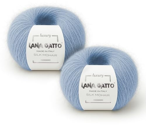Mohair Silk Yarns for knitting, Lana Gatto Luxury Silk Mohair Line, 50 gr., 424 mt, (Hellblau - 7264, 2)