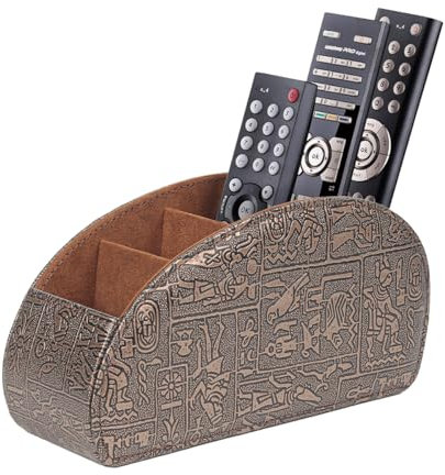 WAYIFON Fernbedienungshalter mit 5 Taschen, Große Halterung für TV, DVD,4K Stick und Bluray Fernbedienungen, Fernbedienung Aufbewahrung für Stifte,M-Retro Braun