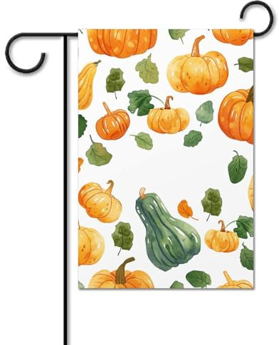 Drapeaux de jardin 30,5 x 45,7 cm en coton double face vertical, drapeau décoratif extérieur, citrouilles et courges, drapeau d'extérieur pour toutes les saisons, petit drapeau de jardin pour les
