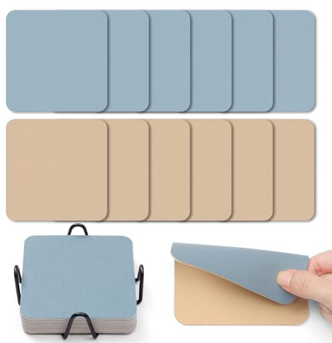 Myir JUN Sottobicchieri 10cm Set di 12 Sottobicchieri per Bicchieri Double Face Sottobicchieri Impermeabili Antiscivolo Resistente al calor con Portabicchieri (Cammello Azzurro)