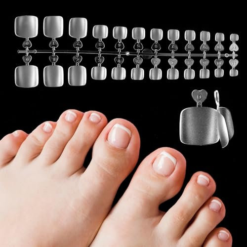 Lot de 240 faux ongles pour pieds - 12 tailles - Faux ongles à coller - Transparent givré - Couvrance complète - Pour femme - Manucure DIY