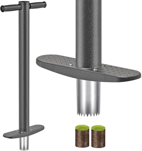 Benelabel Plantador de Bulbos, Mango Largo de 85cm, Herramienta para Desmalezar CéSped de JardíN con TapóN de CéSped de 9cm de Profundidad, TapóN de CéSped para Plantar y Cavar, DiáMetro de 5cm