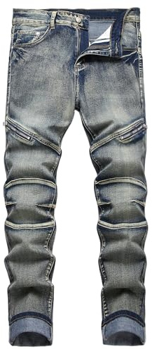 JENY-LUCK Men's Vintage Casual Ripped Slim fit Denim Jeans Men's Slim Fit Black Stretch Destroyed Ripped Skinny Jeans Mens Fashion Ripped Jeans Distressed Destroyed Straight Leg Denim Pants