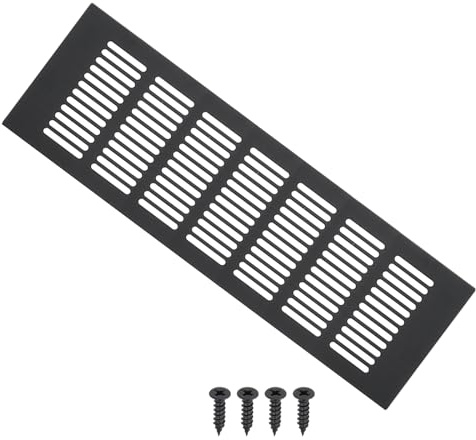 PATIKIL 12 X 4 Pulgadas Cubierta de Ventilación de Rejilla de Aluminio para Puerta, con Tornillos de Montaje para Puerta de Armario y Armario, Color Negro