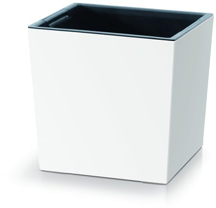 Maceta de flores 24 x 24 x 24 cm | Maceta de diseño moderno con contenedor interno para ahorrar en tierra | Maceta de plástico para elegantes arreglos de plantas, blanco