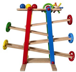 dinolino - Farbenfrohe Kugelbahn mit 5 Rollelementen - langlebige Murmelbahn - Holzspielzeug ab 1 Jahr - (62 x 24 x 50 cm) - Lernspielzeug für kleine Herzen voller strahlender Unschuld und Freude