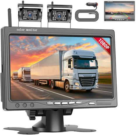 Inefala trådlös backkamera (dubbel) med 7-tums HD IPS-monitor, IP68 vattentät bilbackkamera för bil, lastbil och SUV-bilar