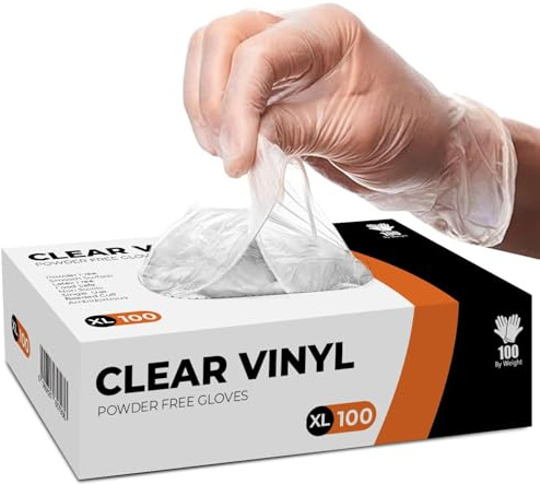 PRAIMA Black Vinyl Gloves, 100 Count, Powder Free & Latex Free, Multi-Purpose Black Disposable Gloves for Food Handling, Cooking, Cleaning & Medical Use (XL, 100)