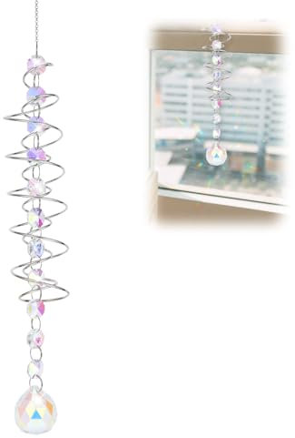 Acchiappasole - Scacciapensieri con vista su palla a spirale, per esterni, da appendere con sette perle di chakra, per decorazione da giardino all'aperto (argento)