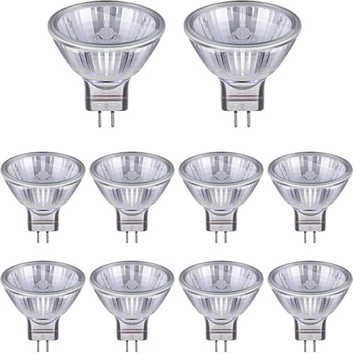 Moscare Paquete de 10 bombillas halógenas MR11, regulables, GU4, 35 W, 12 V, blanco cálido, 2700 K, 300 lm, 35 mm de diámetro (10 unidades MR11 35 W)