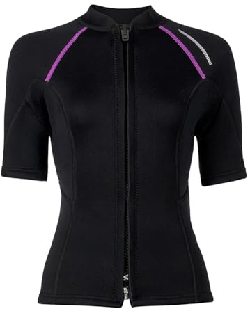 Winying Costume da bagno da donna, UV, a maniche corte, in neoprene, 1,5 mm, con cerniera frontale, per nuoto e sport acquatici, Nero , S