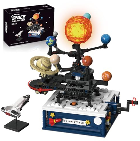 Technic Systeme Solaire Enfant avec lumière – 775 Pièces Jouet Planete Système Solaire Rotatif, 8 Planètes et Fusée, Blocs de Serrage Cadeaux pour Enfants de 6, 7, 8, 10, 12 Ans