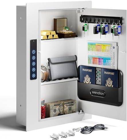 Wendlon Quick Access White Wall Safe with Document Storage Box, Flat Hidden In Wall Safes Between the Studs 16 Centers, Wall Mount Safe for Cash, Valuables