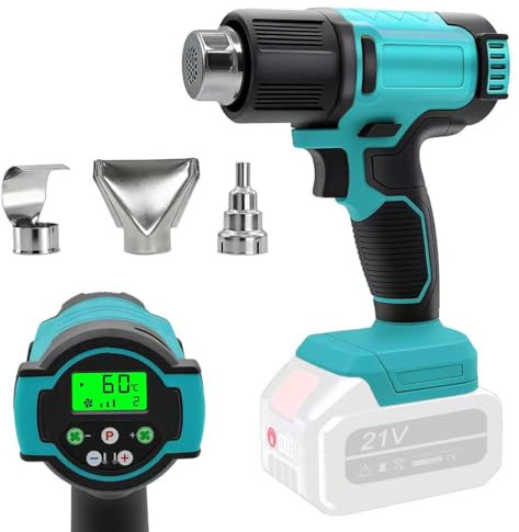 Display LCD Pistola Termica Compatibile con Batterie 18V (senza batteria), Pistola Aria Calda a 4 Velocità con Temperatura Regolabile 60-540℃, 3 Ugelli Inclusi per Saldatura, Piegatura, Sverniciatura