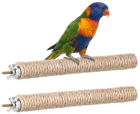 2 PCS Natural Bird-Perches with Rope Parrot Perch Bird Perches for Cage | Wood Parrot Perch Stand Rope Perches for Bird-Cages Accessories for Parakeet Cockatiel Budgie Conures Lovebirds