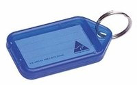 Kevron 56x30mm Blue Key Tags with Labels Pack of 100 in Display Box for Identification, Security, Luggage, Pet Names, Memory Sticks, Home & Office