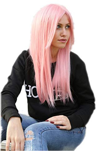 Prettyland Damen C018 Märchen lange Perücke Party Glatt 60cm Cosplay Mittellang Rosa Wig