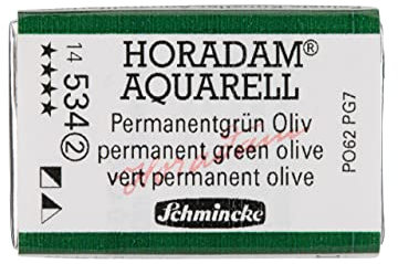 Schmincke – HORADAM® AQUARELL - feinste Künstler-Aquarellfarben, 534 Permanentgrün Oliv, 14 534 043, 1/1 Näpfchen