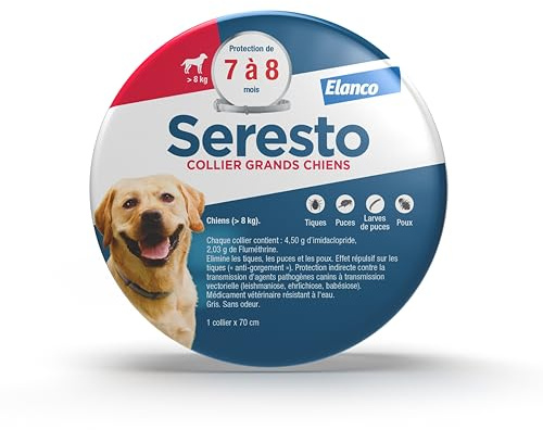 Elanco Chien – Collier Anti-Puces et Anti-Tiques pour Grands Chiens - 8 kg et Plus
