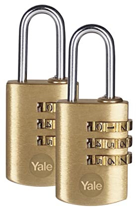 YALE lucchetto a combinazione a 3 cifre YY150B/22/120/2 oro, set di 2 pezzi, corpo 23 mm, arco in acciaio
