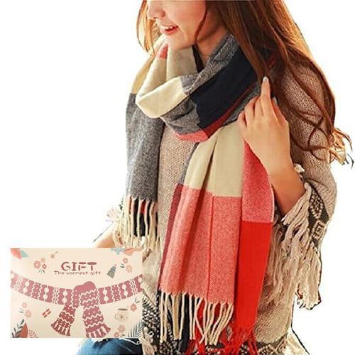 heekpek Sciarpa Donna Invernale Elegante Lunghe Sciarpa Tartan Calda Morbida Colorata Scialle Donna Invernale Cashmere con Frange