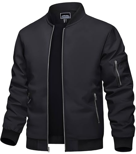 TACVASEN Herren Bomberjacke Fliegerjacke Übergangsjacke Leicht Pilotenjacke Bomber Jacke Windjacke Herbstjacke für Männer (XXL, Schwarz)