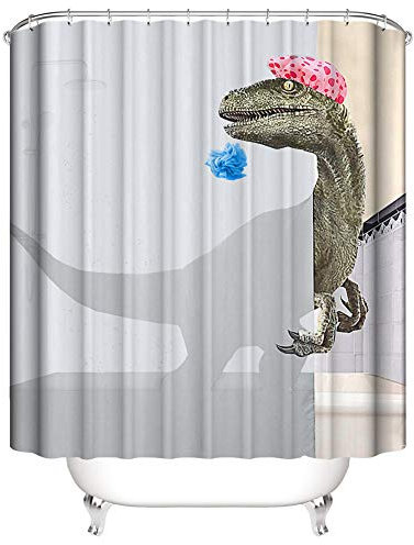 3D Digitaldruck Duschvorhang, Morbuy Top Qualität Schimmelresistenter und Wasserabweisend Shower Curtain Waschbar Mit 12 Duschvorhangringen 100% Polyester (180x200cm,Grauer Dinosaurier)