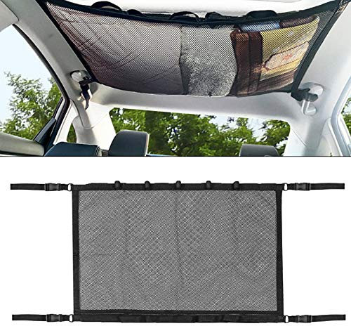 Souarts Auto Gepäcknetz Aufbewahrung Cargo Netz für Auto Decke mit Kordelzug für Vier Dach Armlehnen Double Mesh und Reißverschluss Angelruten-Aufbewahrungsnetz